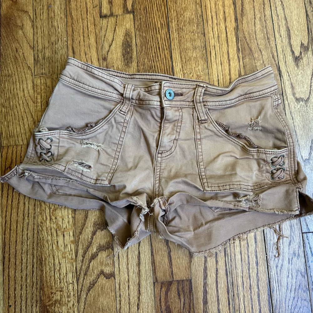 Arizona Jean Company Tan Distressed Low-Rise Denim Shorts